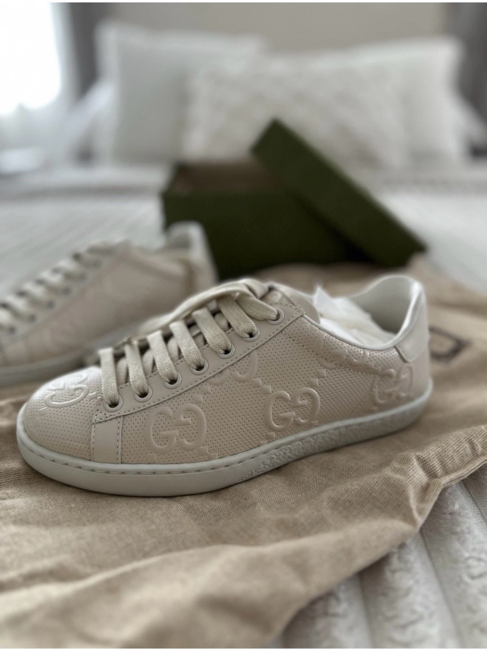 Gucci Cream Embossed GG Leather Low-Top Sneaker
